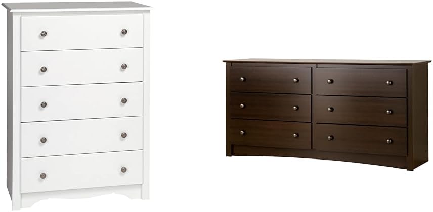 Prepac 5-Drawer Chest and 6-Drawer Double Dresser Bundle - Bedroom Storage Furniture Set