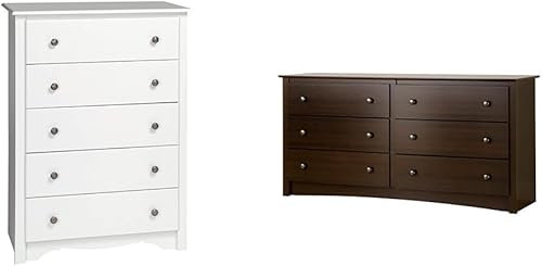 Prepac Cómoda de 5 cajones y cómoda doble de 6 cajones, juego de muebles de almacenamiento para dormitorio