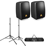 Behringer Europort MPA40BT 40W All-in-One Wireless Portable PA System, 2-Pack, Bundle with Adjustable Speaker Stands, Pair