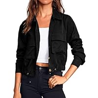 Onedreamer Women's Military Safari Cropped Jackets Button Down Lightweight Oversized Utility Anorak Coat with Pockets