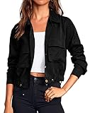 Onedreamer Women's Military Safari Cropped Jackets Button Down Lightweight Oversized Utility Anorak Coat with Pockets