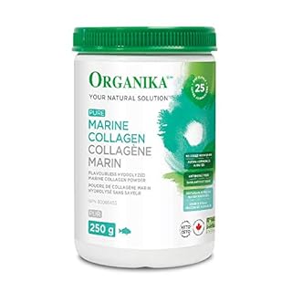Organika Canadian-Made Marine Collagen Powder- Wild-Caught from North Atlantic- Supports Hair, Nail, Skin Health, Pure Hydrolyzed Form, Tasteless - 250g