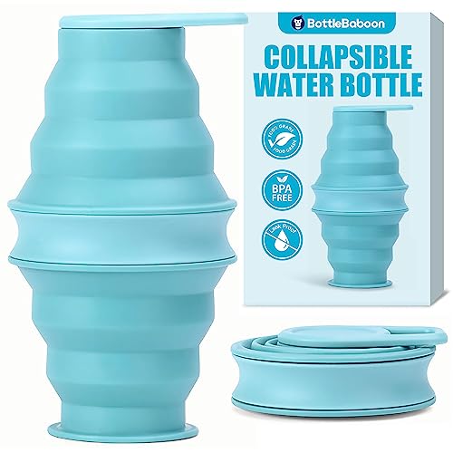 Bottlebaboon Collapsible Water Bottles, Foldable Water Bottles For Travel, Ultra-Packable Collapsable Water Bottle, Silicone Water Bottle, Portable Collapse Water Bottles For Travel (17.5Oz, Blue) #TOP1