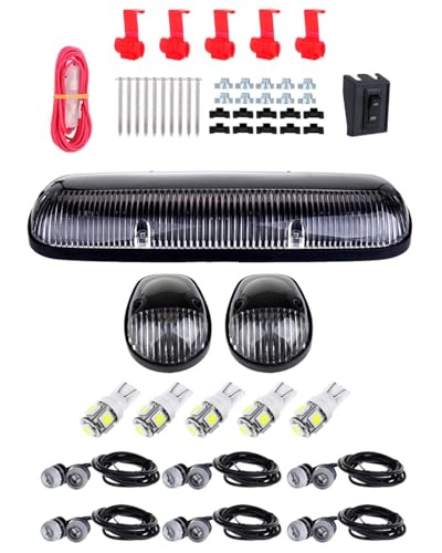 cciyu Clear Cover Cab Roof Top Marker Running Top Clearance Lights Assembly + Wire Pack T10-5-5050-SMD White LED Bulbs 18mm Eagle Eye LED Car Fog DRL Daytime Running Light
