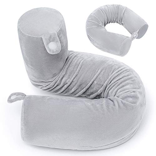 poymecy Twist Memory Foam Travel Pillow Neck, Lumbar Leg Support Traveling on Airplane, Bus,Chin, Train at Home(Grey Memory Foam)