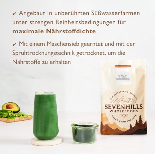 Sevenhills Wholefoods Spirulina Pulver Bio 200g - natürliche Entgiftung, Detox, verarbeitet unter strenger Qualitätskontrolle