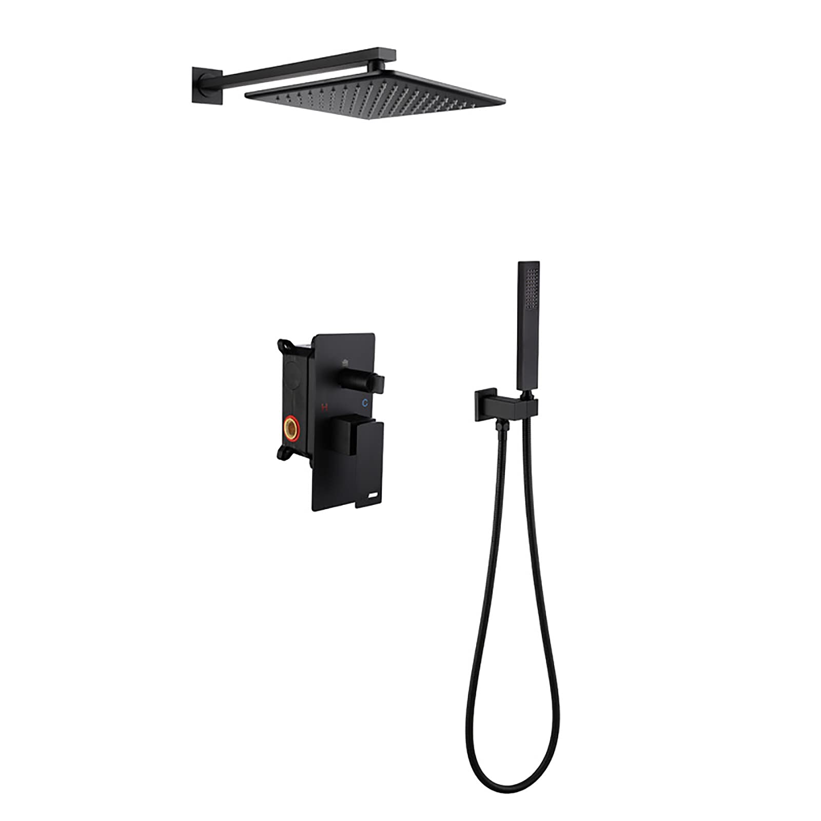 WOTZOV Shower System, 10 Inches Rainfall Head With Handheld Combo Set, Wall Mounted Faucet Complete With Brass Valve And Trim Kit,Black，Nero