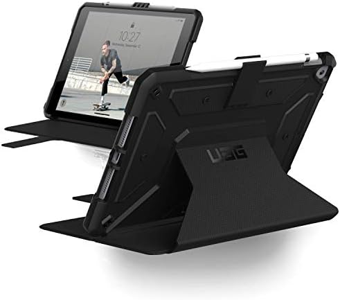 URBAN ARMOR GEAR UAG Designed for iPad 10.2 Case Black, 9th Generation 2021, 8th Gen 2020, Rugged Heavy Duty Protective Durable Folio Cover & Kick Stand, w/Pencil Stylus Holder, Metropolis Series