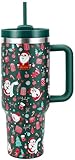 Skywerc Christmas Gifts for Women Men, 40 oz Christmas Tumbler with Handle and Straw Lid, Xmas Stainless Steel Insulated Travel Mug Cup, Keep Cold for 34 Hours (Green Funny Santa)