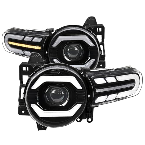 SPEC-D TUNING Black Projector Headlights w/LED Sequential Turn Signals and Startup Animation Compatible with 2007-2014 Toyota FJ Cruiser Left + Right Pair Headlamp Assembly