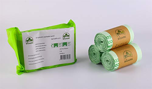 BIOARK 100% sacchetti biodegradabili per rifiuti compostabili, 7-8 litri, 150 pezzi, extra spessore, biodegradabili e compostabili, certificato EN 13432, TUV Home ok Compost