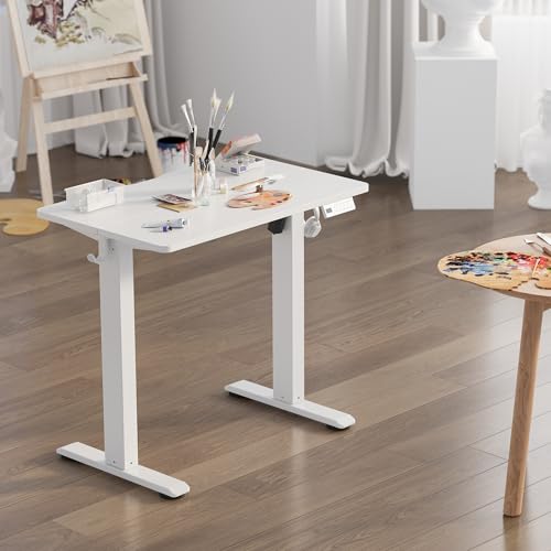 Image of YDN 32 inch Small Electric Standing Desk Adjustable Height, Sit Stand up Desk with Memory Presets & Cable Management, Home Office Desk for Office & Computer Workstation, White Frame /White Top