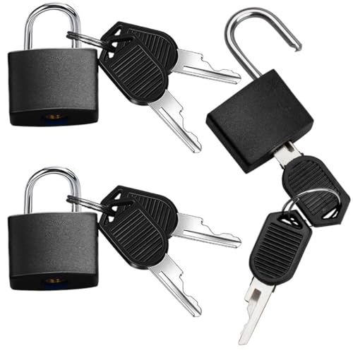 KIRZAX 3 Pezzi Lucchetti per Valigie con Chiavi, Piccolo Lucchetti, Lucchetti per Bagagli,28mm Piccolo Bagagli Lucchetto,per Borse da Viaggio Palestra Armadietto, Nero