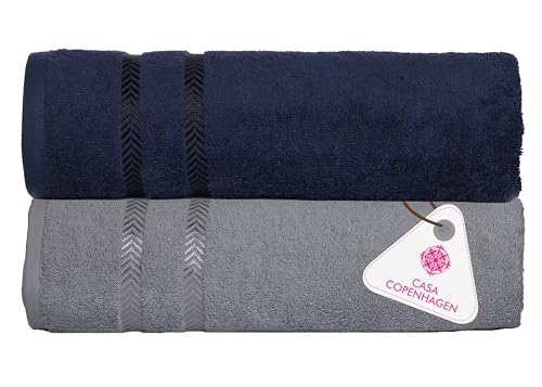 Image of Casa Copenhagen, Super Soft Ember Collection 2 Pieces 100% Cotton Large Bath Towel (Size : 75 x 150 cm) - Navy & Grey Violet