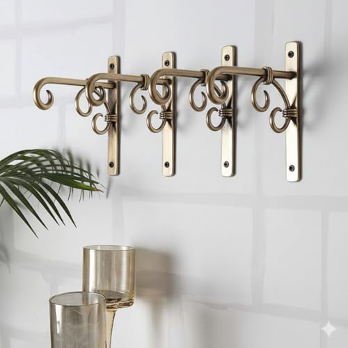 Image of Iron Antique Golden Wall Bracket for Hanging Lanterns, Planters, Bells & Diya | Wall Mount Hanger for Garden, Balcony, Indoor & Outdoor (17 x 16.5 x 2 Cm, Golden 4)
