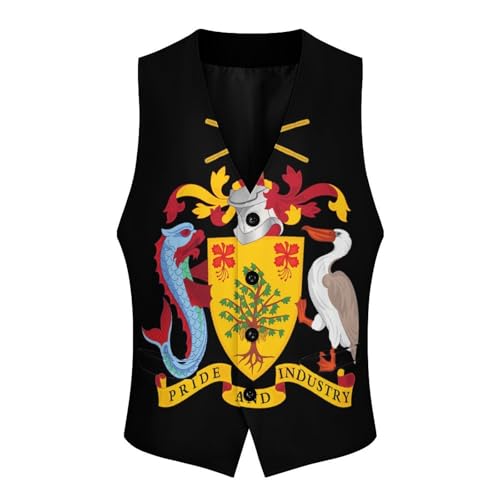 Coat of Arms of Barbados Casual Suit Vest for Men Formal Business Dress Regular Fit Waistcoat Tuxedo3