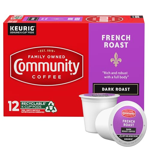 Image of Community Coffee French Roast 12 Count Coffee Pods, Extra Dark Roast, Compatible with Keurig 2.0 K-cup Brewers, 12 Count (Pack of 1)