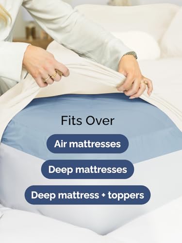 Image of Deep Twin XL Fitted Sheet - College Dorm Room Essentials - Off White | Easily Fits 18 inch to 24 inch Mattress, Wrinkle Resistant, Soft, Breathable & Comfy, Extra Deep Pockets Fitted Sheet