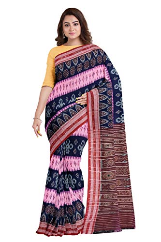 Image of Odisha Sambalpuri Handloom Ikat Women's Cotton Saree, Odisha Handloom Handmade Pure Cotton Khandua Saree, Ikkat Orissa Traditional Handloom Saree Without Blouse