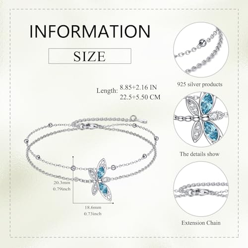 Image of TIGER RIDER Dragonfly Anklet Sterling Silver Dragonfly Gifts Jewelry for Women with Crystal Birthday Anniversary