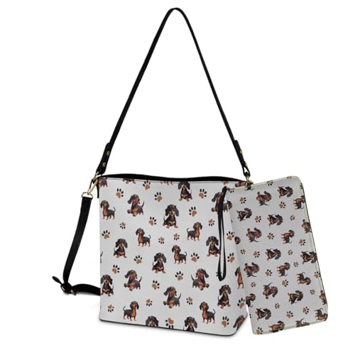 Image of Bucket Crossbody Bag Set for Women Lady, Leather Purse and Wallet Set Large Bucket Bag with Wallet