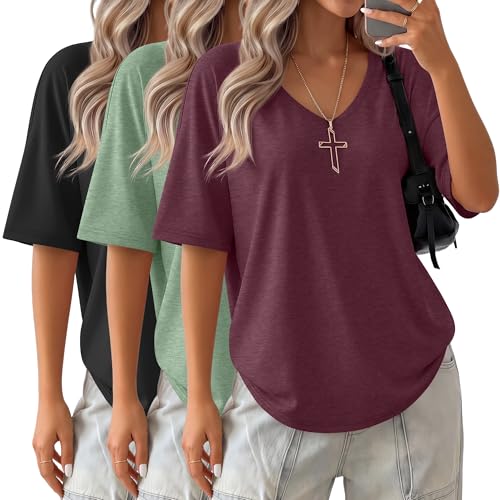 Velvelhall 3 Pack Womens Oversized Cotton T Shirts, 3-Color, Medium by Velvelhall - Used condition - US$11.42