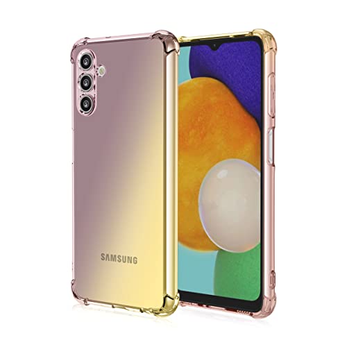 RonRun Coque pour Samsung Galaxy A04s Souple Silicone Transparente Gradient Color TPU Antichoc Housse Anti-Rayures Full Body Protection Samsung Galaxy A04s Or Noir Cover