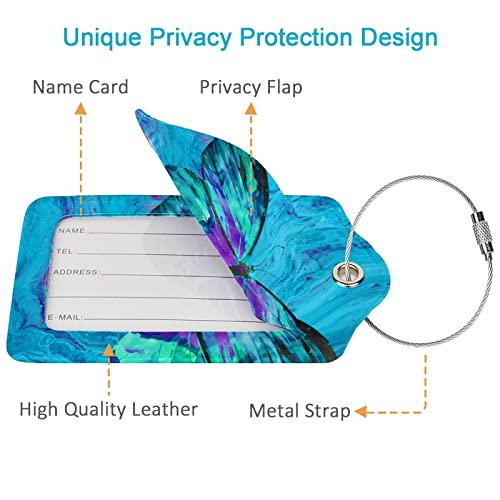 Image of 2 Pack Luggage Tag for Suitacase, Cute Unique Leather Suitcase Tags Identifiers with Privacy Name Address Labels & Durable Steel Loop for Women Men Travel - Butterfly