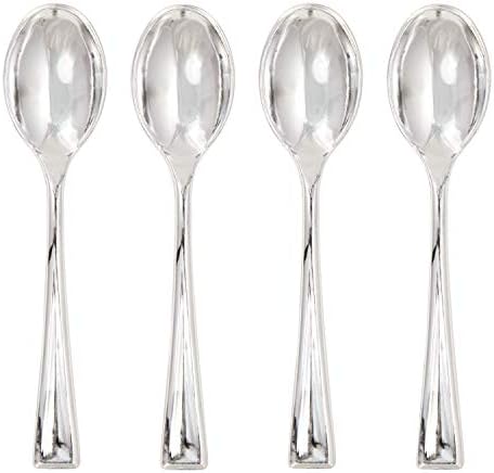 Sensations Disposable Plastic Mini Spoons, Metallic Silver, 4 in, 24 ct image 4