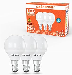 paul russells LED Light Small Edison Screw E14, 25w Bulb, 3W 250LM LED Bulbs, 2700K Warm White Lamps, Classic Frosted G45 SES Golf Energy Saving Chandelier Lightbulbs, Pack of 3