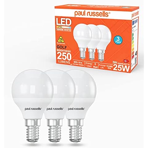 paul russells LED Light Small Edison Screw E14, 25w Bulb, 3W 250LM LED Bulbs, 2700K Warm White Lamps, Classic Frosted G45 SES Golf Energy Saving Chandelier Lightbulbs, Pack of 3 Cover