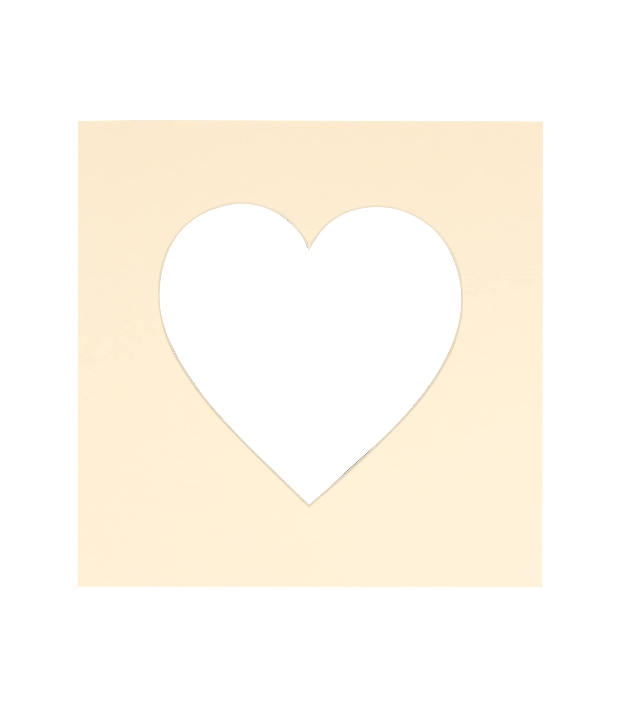 10x10 Mat Bevel Cut for 6x6 Photos - Precut Cream Heart Shaped Photo Mat Board Opening - Acid Free Matte to Protect Your Pictures - Bevel Cut for Family Photos, Pack of 1 Matboard