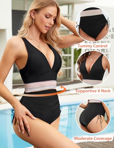 Blooming Jelly Women Tummy Control Swimsuits One Piece Slimming Modest Bathing Suit Color Block Drawstring Swim Suits3