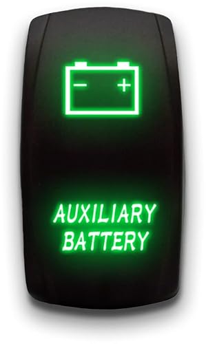 Auxiliary Battery - Green - Laser Etched Toggle Switch 20A 12V - Vertical Rocker Switch 5-Pin DPST