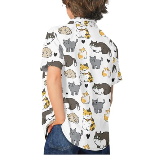 GLUDEAR Boys Girls Hawaii Shirt Cute Cat Print Casual Short Sleeve Button Down Shirts Blouse Tops4