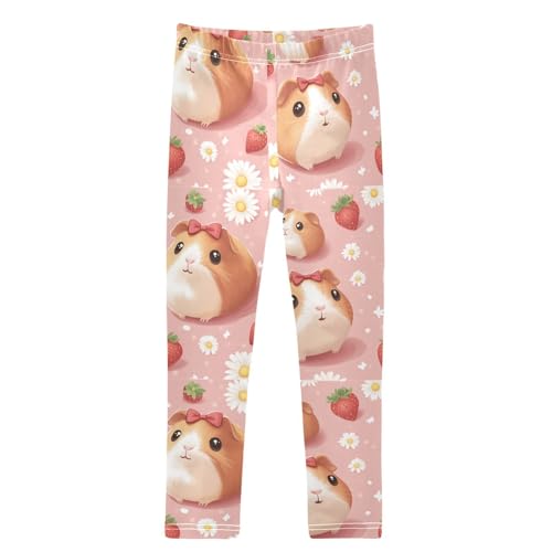Guinea Pigs Strawberry Flowers Girls Leggings Kids Yoga Pants Dance Active Tights 4T