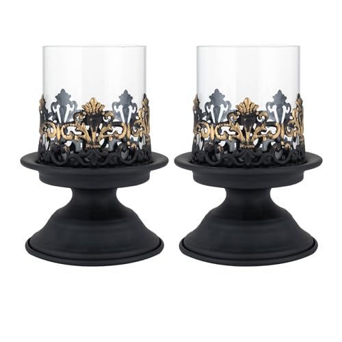 Kerzenhalter Set (2 Stück), 15 x 8 cm Metall Dekorative Kerzenhalter, Weihnachten Hochzeit Mahlzeit Kreative Vintage-Kerzenhalter, Schwarz, Wiederverwendbar – Bild 2