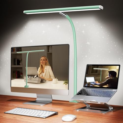 Image of Airlonv LED Desk Lamp for Office Home, Eye-Caring Desk Light with Stepless Dimming Adjustable Flexible Gooseneck, 10W USB Adapter Desk Lamp with Clamp for Reading, Study, Workbench (Mint Green)