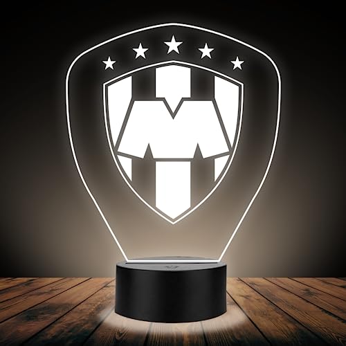 Artea 19 Lámpara del Monterrey 3D,Lámpara Luz Nocturna Led,Lámpara Acrílico Luces Cambiantes,Equipos Futbol 3D,Futbol Soccer,Luces Noche 3D, Regalo ideal...