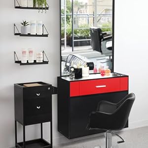 Black Beauty Salon Storage Cabinet Salon Hair Barber Shop Station Mirror Beauty Salon Spa Equipment Cabinet,Barber Salon Station Makeup Hair Styling Beauty Spa Equipment Set with Mirror