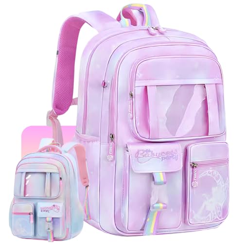 Mochila Infantil Menina Reforçada Impermeável, Bolsa Feminina Grande, Multi Compartimentos, Escolar, Passeio, Viagem (Lilas)