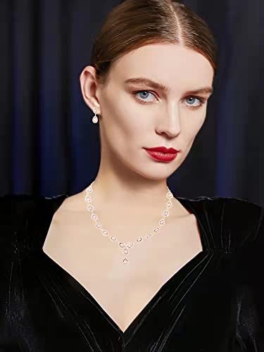Austrian Crystal Rhinestone Necklace Dangle Earrings Link Bracelet Jewelry Set for Brides Bridesmaid Prom Costume Accessories for Women3