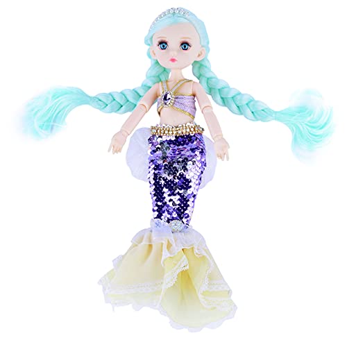 10 Inch Purple Little Mermaid BJD Doll 13 Removable Joints with Fishtail Skirt Baby Mermaid Toy for Girls Kids 3+