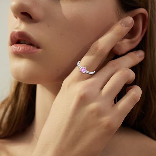 Heart Promise Rings for Her 925 Sterling Silver Heart Shape Cubic Zirconia Engagement Wedding Bands for Women Size 5-102