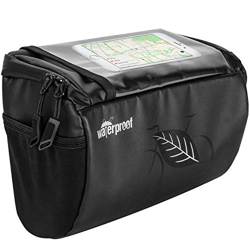 WOTOW Bolsa de Manillar de Bicicleta, Cesta de Almacenamiento de Marco Frontal de Bicicleta Impermeable con Patrones Reflectantes y Soporte para teléfono con Pantalla táctil para Ciclismo, 3L