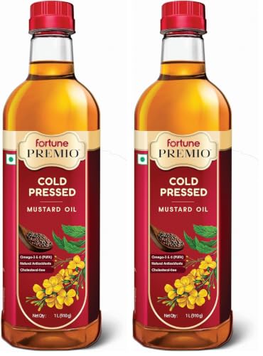 Image of Fortune Premio Cold Pressed Mustard Oil 1L Bottle | Rajasthan Mustard Seeds | Rich in Omega 3 & 6 (PUFA) | Natural Antioxidants | Strong Aroma | Ideal for Frying & Pickles (Pack of 2)