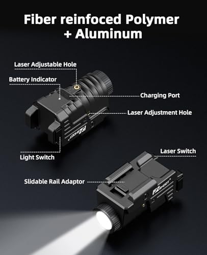Image of EZshoot 800 Lumens Pistol Light Laser Combo Rechargeable, Pistol Flashlight with Slidable Rail Compatible with GL and Picatinny Rail, Gun Light with Blue Laser Beam