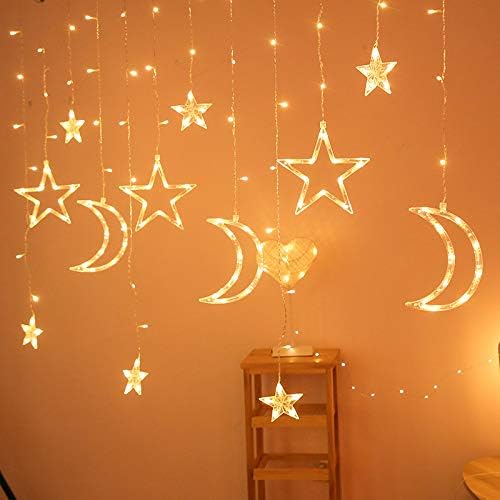 xfbbchh LED Starry Moon Light String Small Colored Light Starry Moon Curtain Light Outdoor Camping Courtyard Decorative Light (Star and Moon)