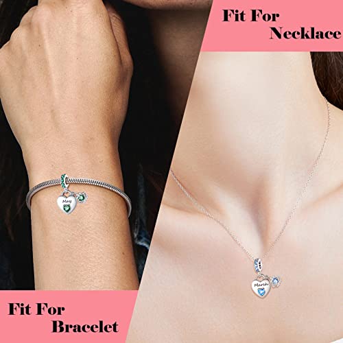 Birthstone Charms for Charms Bracelet: 925 Sterling Silver Heart Dangle Charms for Bracelets and Necklaces, Birthday Mother's Day Christmas Jewelry Gifts For Women.2