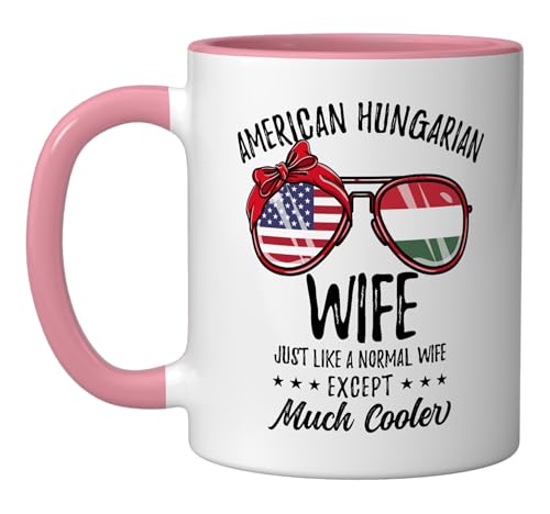 American Hungarian Wife Hungarian Mothers Day Ceramic Mug, Pink/White